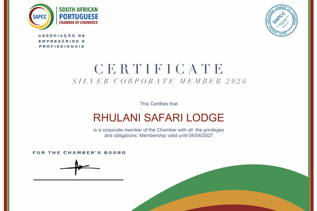 Rhulani Safari Lodge joins the South African Portuguese Chamber of Commerce as a Silver Corporate Member